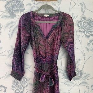 Shoshanna size 2 long sleeved silk purple pink graphic dress